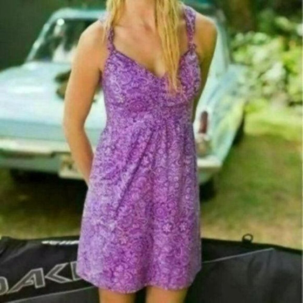 Athleta Nearly Knotical Women's Purple Floral Woven V-Neck Mini Sheath Dress